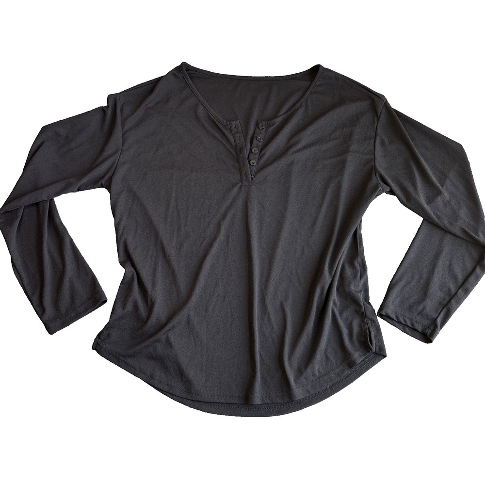 Dazy Womens Long Sleeve‎ Henley Shirt Gray Size L Button Up Casual Top